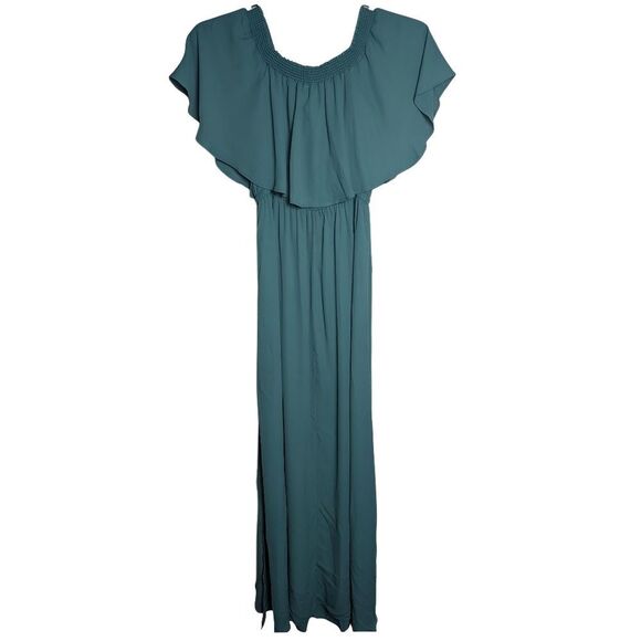 Show Me Your Mumu Hacienda Maxi Crisp Emerald Green Teal Off-Shoulder Dress L - Picture 3 of 6
